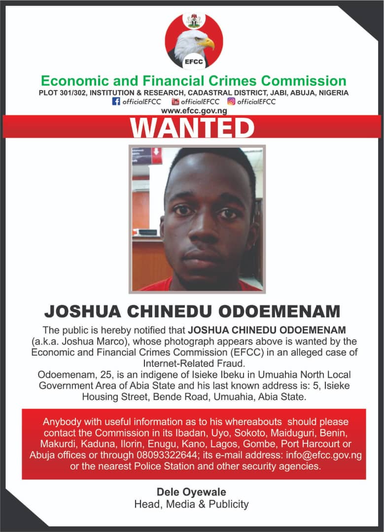 EFCC Launches Manhunt For Internet-Related Fraud Suspect