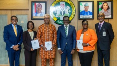 L-R: Mr. Ekerete Ola Gam-Ikon - Dep. Commissioner for Insurance Finance & Admin, Adetola Adegbayi, Mr. Shola Tinubu, Mr. Olusegun Ayo Omosehin- CFI, Dr. Yeside Oyetayo and Mr. Ajibola Bankole - Director Inspectorate.